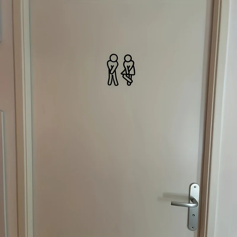 Funny Bathroom Signs for Men Women Creative 2D Flat Restroom Door Decor Restaurant Hotel Cafe Toilet Signage Wall Sticker