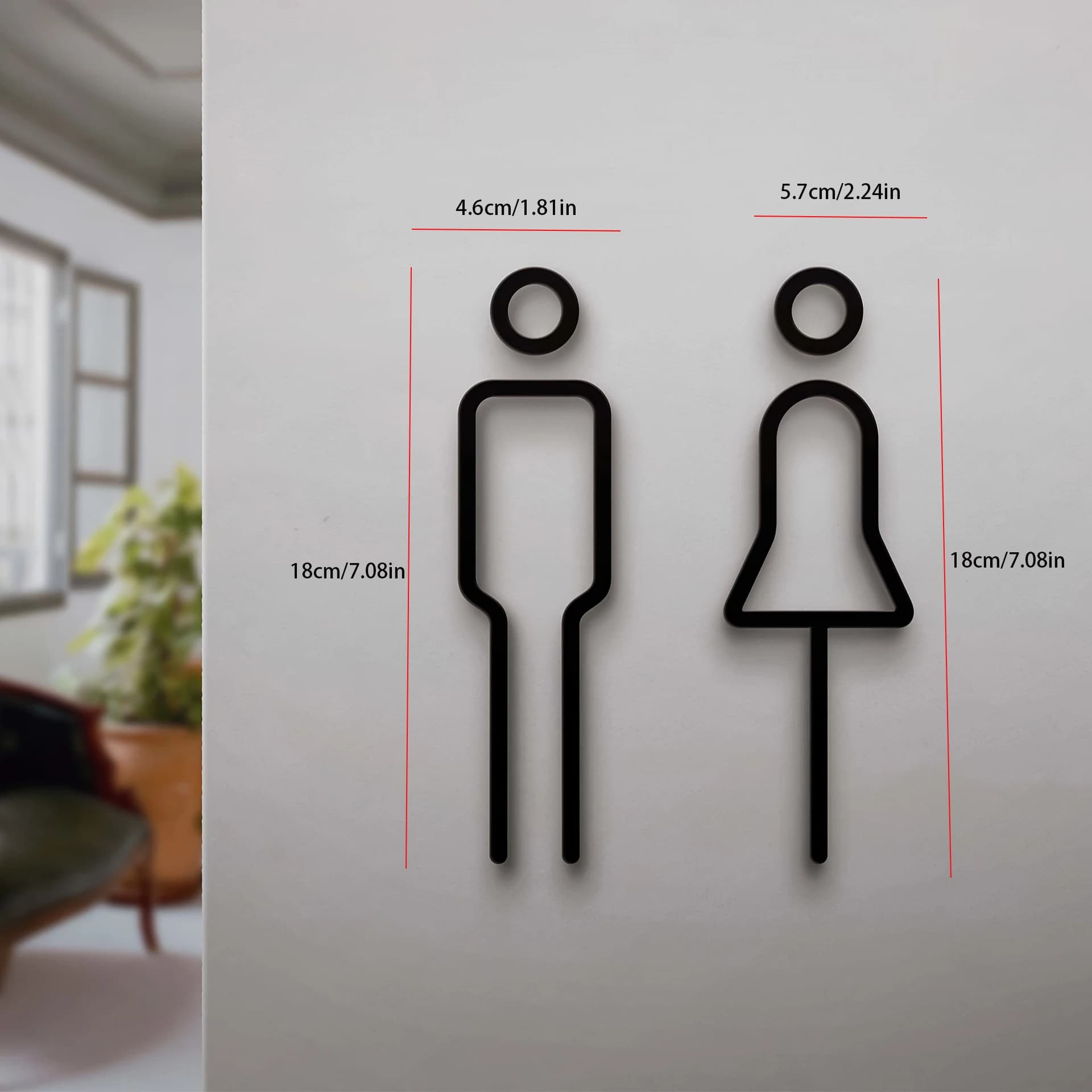 Funny Bathroom Signs for Men Women Creative 2D Flat Restroom Door Decor Restaurant Hotel Cafe Toilet Signage Wall Sticker