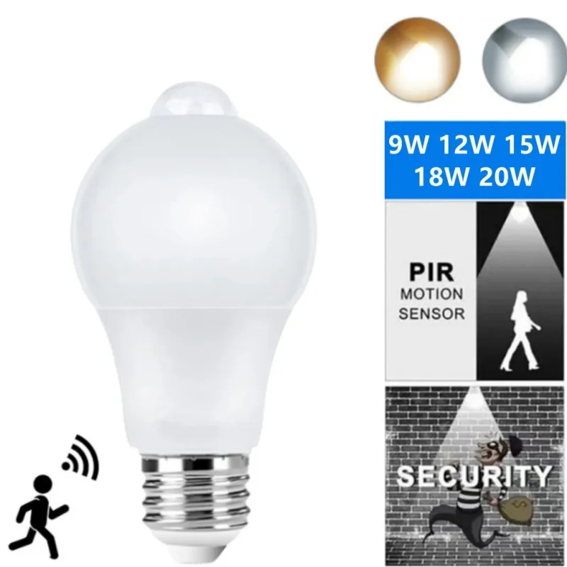 PIR Motion Sensor LED Bulb E27 12W 15W 18W AC85-265V Motion Sensor Night Light Stair Emergency Lamp For Home Kitchen Lighting